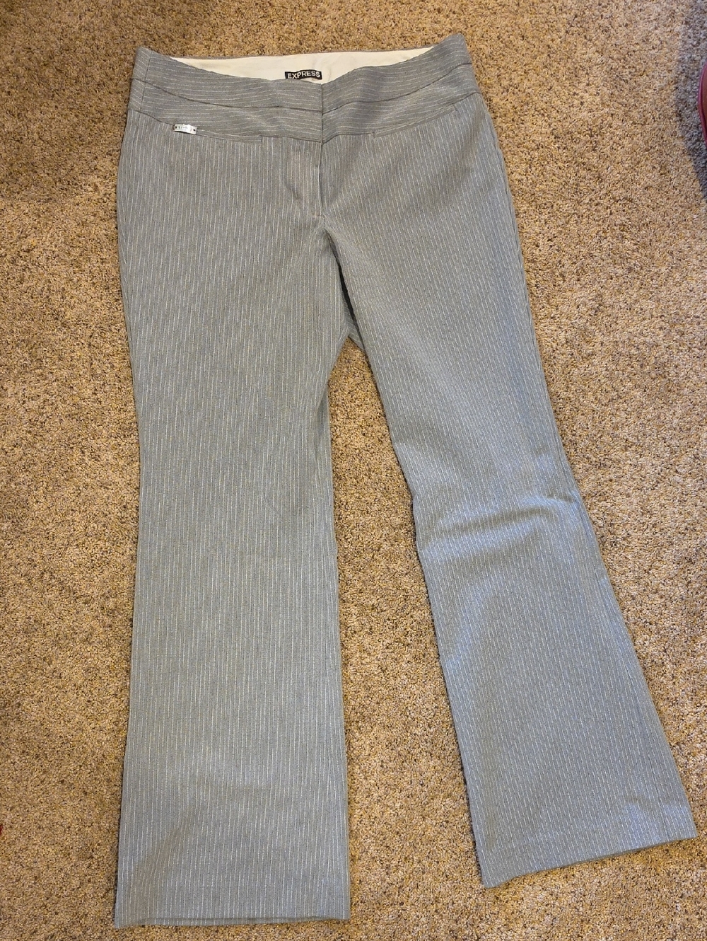 Express Wide Leg Pinstripe Pants in Light Gray